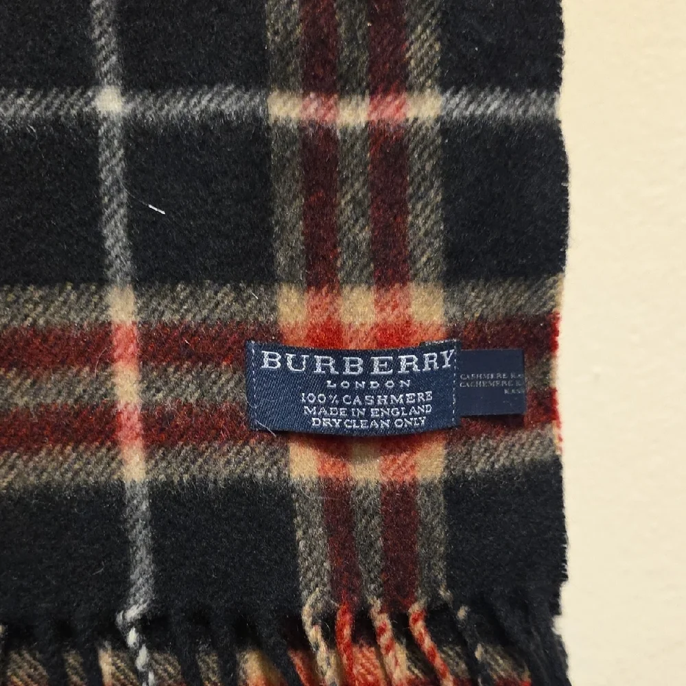 Burberry Men's Plaid Scarf - Black Red And Tan